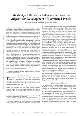 Gluability of Bambusa Balcooa and Bambusa Vulgaris for Development of Laminated Panels Daisy Biswas, Samar Kanti Bose, M