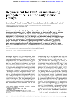Requirement for Foxd3 in Maintaining Pluripotent Cells of the Early Mouse Embryo