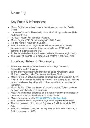 Mount Fuji Key Facts & Information