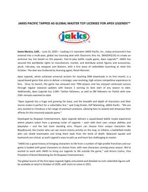 Jakks Pacific Tapped As Global Master Toy Licensee for Apex Legends™