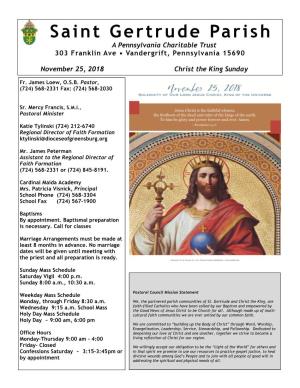 Saint Gertrude Parish a Pennsylvania Charitable Trust 303 Franklin Ave • Vandergrift, Pennsylvania 15690