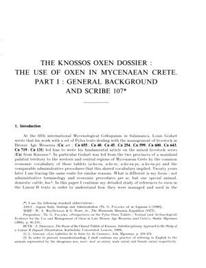 The Knossos Oxen Dossier the Use of Oxen in Mycenaean Crete. Parti:Generalbackground and Scribe I07*