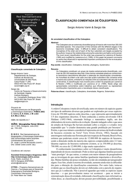 CLASSIFICAÇÃO COMENTADA DE COLEOPTERA Sergio Antonio