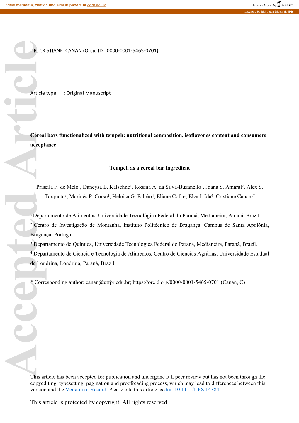 Cereal Bars Functionalized with Tempeh: Nutritional Composition, Isoflavones Content and Consumers Acceptance