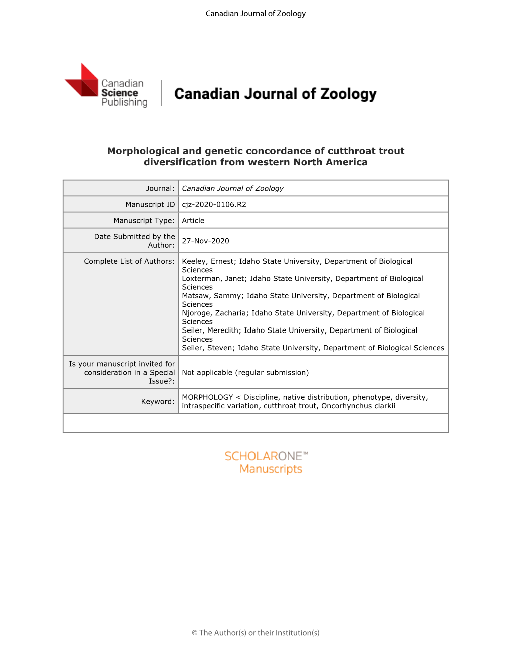 Morphological and Genetic Concordance of Cutthroat Trout Diversification from Western North America