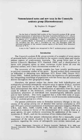 Nomenclatural Notes and New Taxa in the Conostylis Aculeata Group