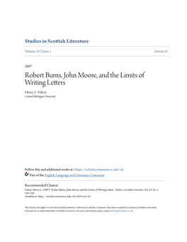 Robert Burns, John Moore, and the Limits of Writing Letters Henry L