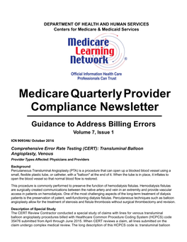 Medicare Quarterly Provider Compliance Newsletter Guidance to Address Billing Errors Volume 3 Issue 4 July 2013