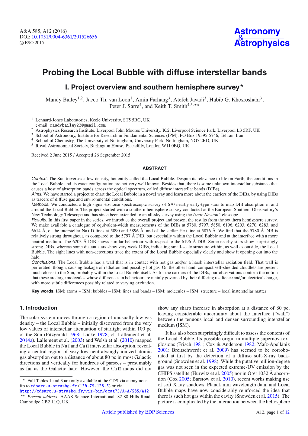 Probing the Local Bubble with Diffuse Interstellar Bands I