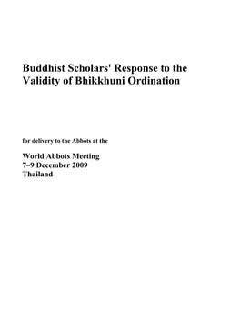 Buddhist Scholars' Response to the Validity of Bhikkhuni Ordination