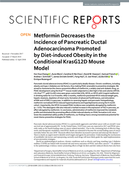 Metformin Decreases the Incidence of Pancreatic Ductal Adenocarcinoma