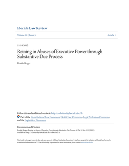 Reining in Abuses of Executive Power Through Substantive Due Process Rosalie Berger