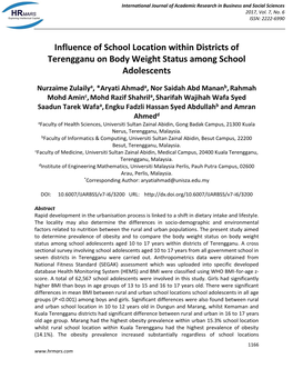 Influence of School Location Within Districts of Terengganu on Body Weight Status Among School Adolescents