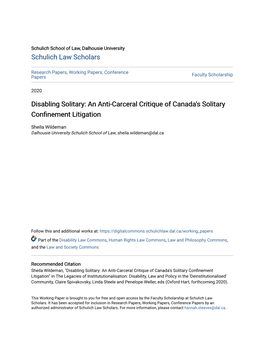 An Anti-Carceral Critique of Canada's Solitary Confinement Litigation