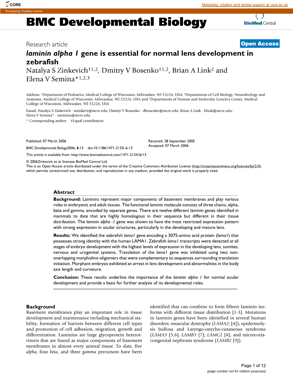 BMC Developmental Biology Biomed Central