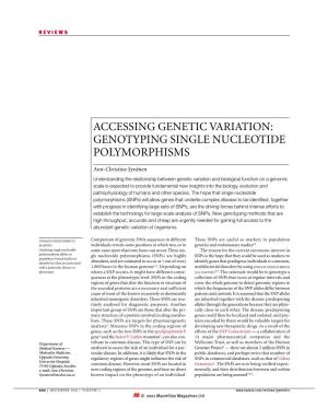 Genotyping Single Nucleotide Polymorphisms