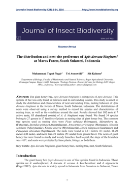 The Distribution and Nest-Site Preference of Apis Dorsata Binghami at Maros Forest, South Sulawesi, Indonesia