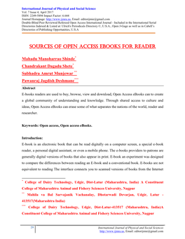 Sources of Open Access Ebooks for Reader