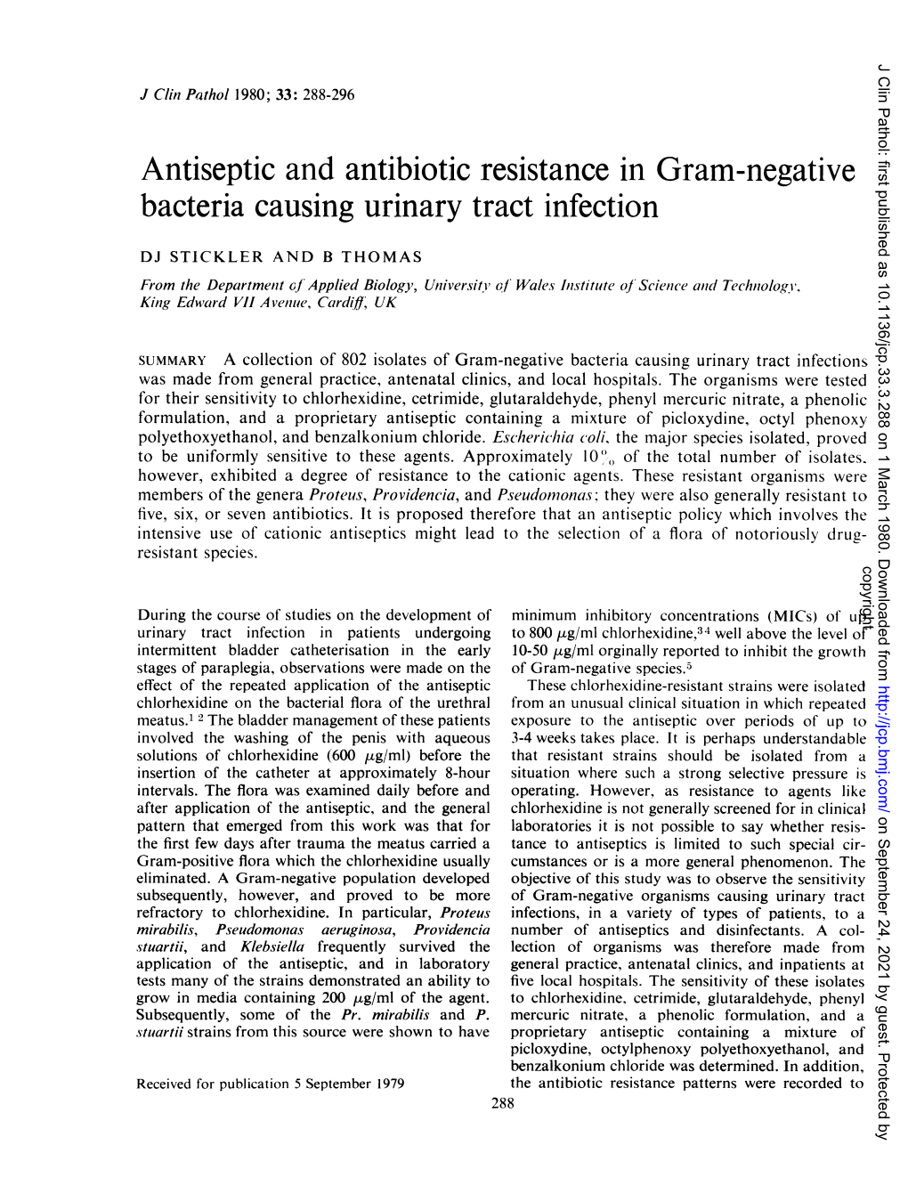 Antiseptic and Antibiotic Resistance in Gram-Negative Bacteria Causing Urinary Tract Infection