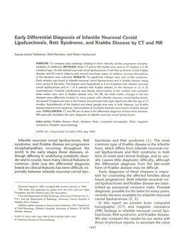 Early Differential Diagnosis of Infantile Neuronal Ceroid Lipofuscinosis, Rett Syndrome, and Krabbe Disease by CT and MR
