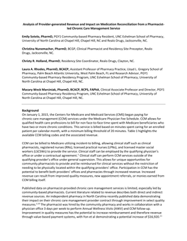 Analysis of Provider-Generated Revenue and Impact on Medication Reconciliation from a Pharmacist- Led Chronic Care Management Service