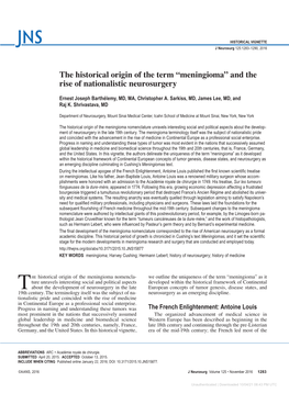 The Historical Origin of the Term “Meningioma” and the Rise of Nationalistic Neurosurgery
