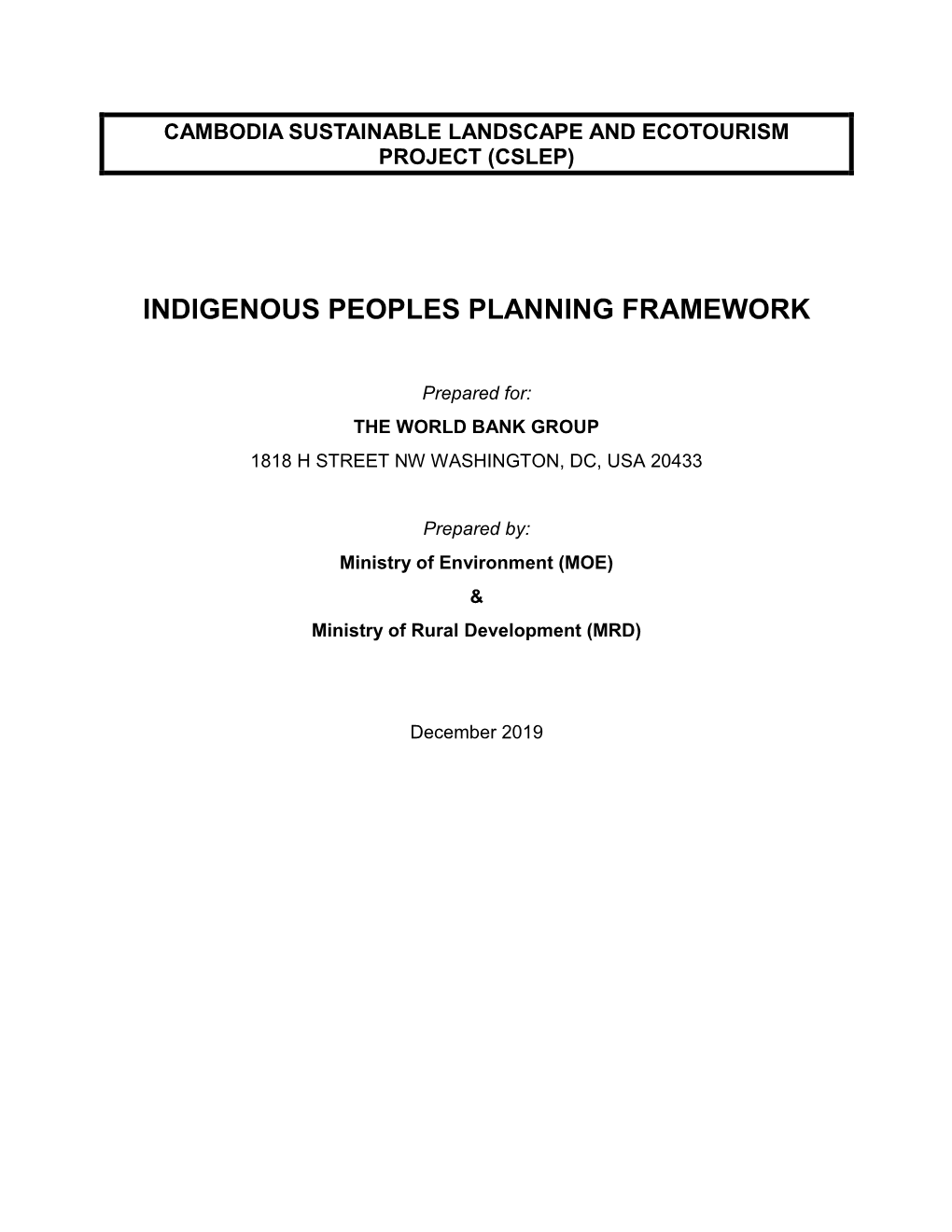 Indigenous Peoples Planning Framework