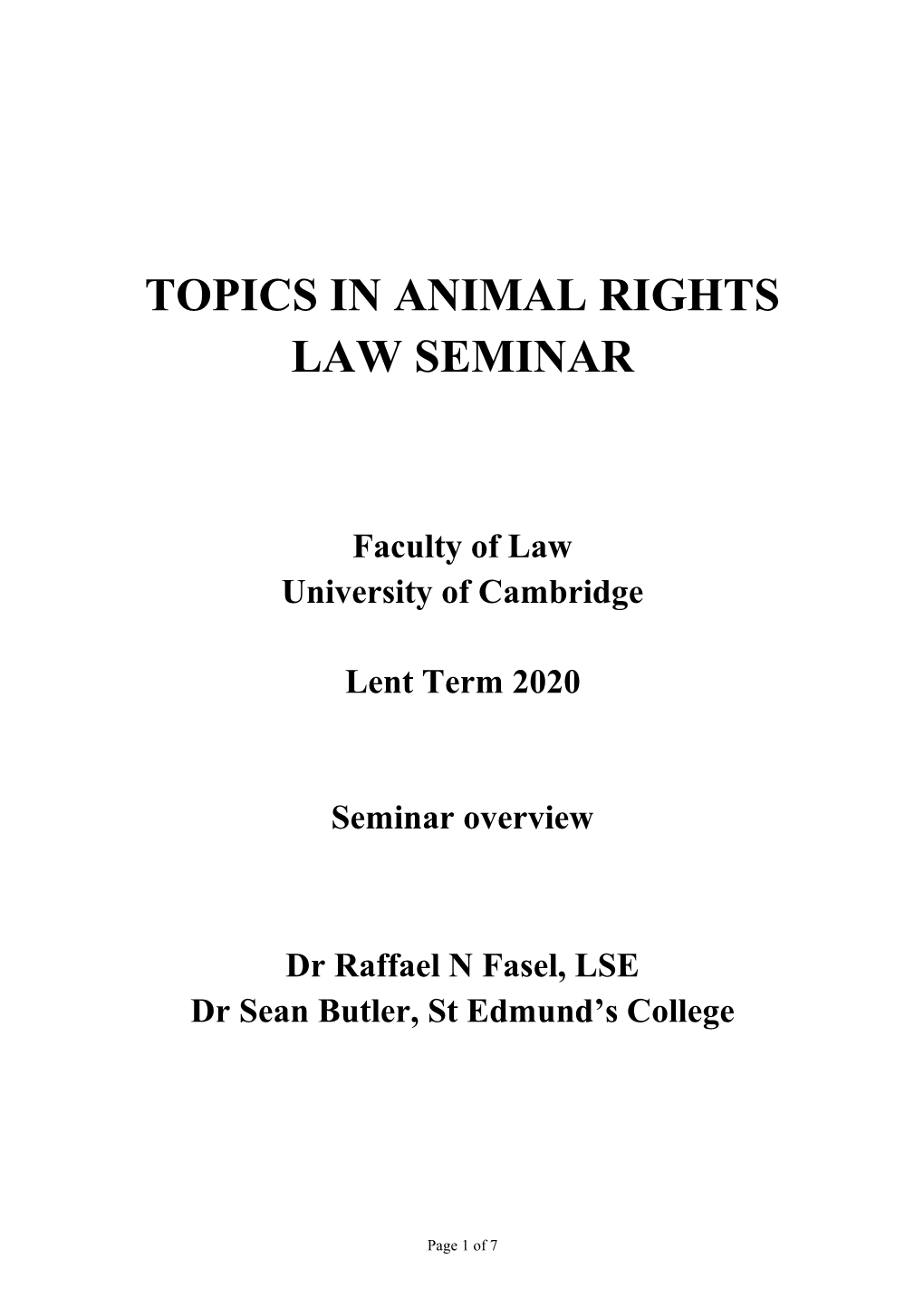 Topics in Animal Rights Law Seminar