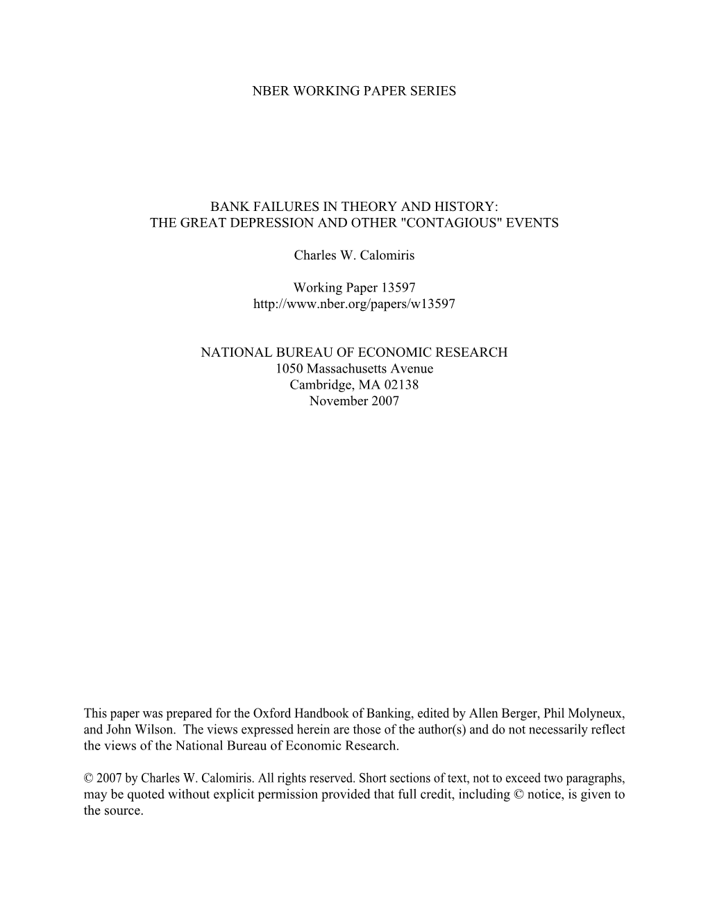 Bank Failures in Theory and History: the Great Depression and Other 