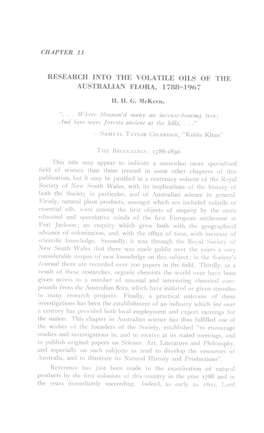 Research Into the Volatile Oils of the Australian Flora, 1788-1967 H