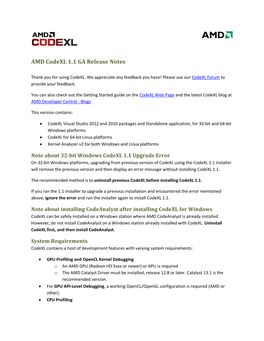 AMD Codexl 1.1 GA Release Notes