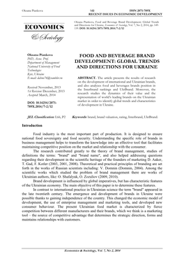 Food and Beverage Brand Development: Global Trends and Directions for Ukraine, Economics & Sociology, Vol