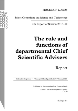 The Role and Functions of Departmental Chief Scientific Advisers