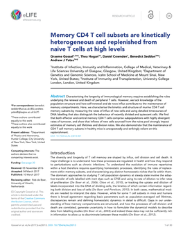 Memory CD4 T Cell Subsets Are Kinetically Heterogeneous