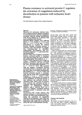 Plasma Resistance to Activated Protein C Regulates the Activation of Coagulation Induced By