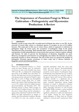 The Importance of Fusarium Fungi in Wheat Cultivation – Pathogenicity and Mycotoxins Production: a Review