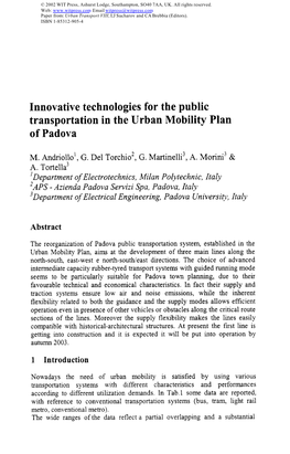 Innovative Technologies for the Public Transportation in the Urban Mobility Plan of Padova