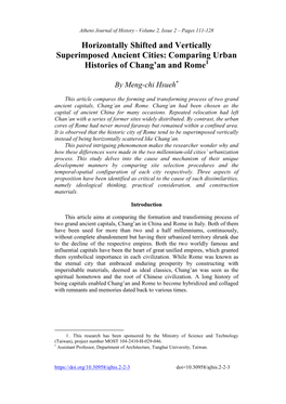Horizontally Shifted and Vertically Superimposed Ancient Cities: Comparing Urban Histories of Chang’An and Rome1