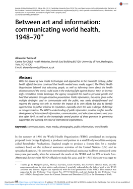 Between Art and Information: Communicating World Health, 1948–70*
