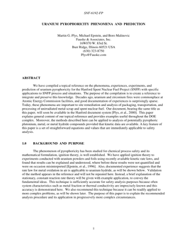 Uranium Pyrophoricity Phenomena and Prediction