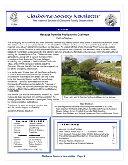 Claiborne Society Newsletter Page 1