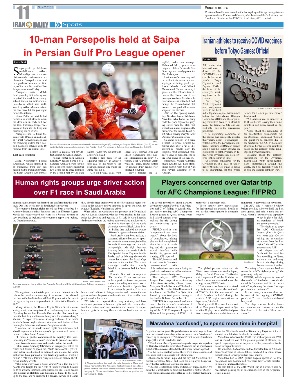 10-Man Persepolis Held at Saipa in Persian Gulf Pro League Opener