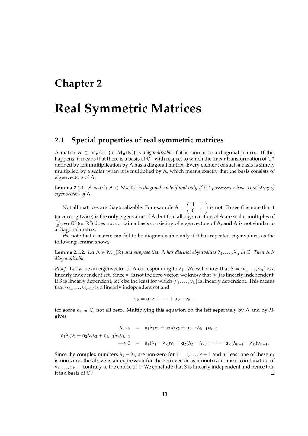 Real Symmetric Matrices