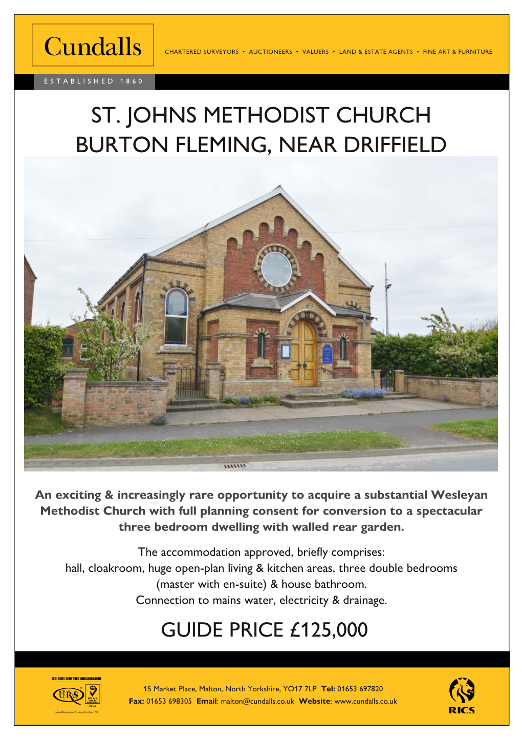 St. Johns Methodist Church Burton Fleming, Near Driffield