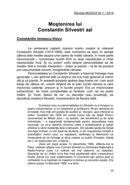 Moştenirea Lui Constantin Silvestri Azi