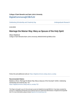 Mary As Spouse of the Holy Spirit