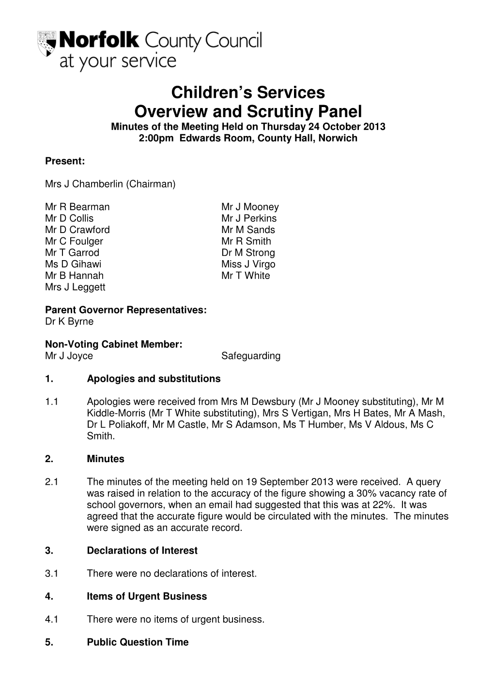 Children's Services Overview and Scrutiny Panel