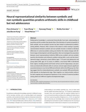 Neural Representational Similarity Between Symbolic and Non-Symbolic Quantities Predicts Arithmetic Skills in Childhood but Not Adolescence