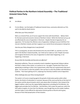Political Parties in the Northern Ireland Assembly – the Traditional Unionist Voice Party KEY