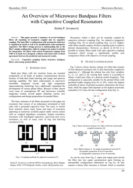 An Overview of Microwave Bandpass Filters with Capacitive Coupled Resonators Siniša P